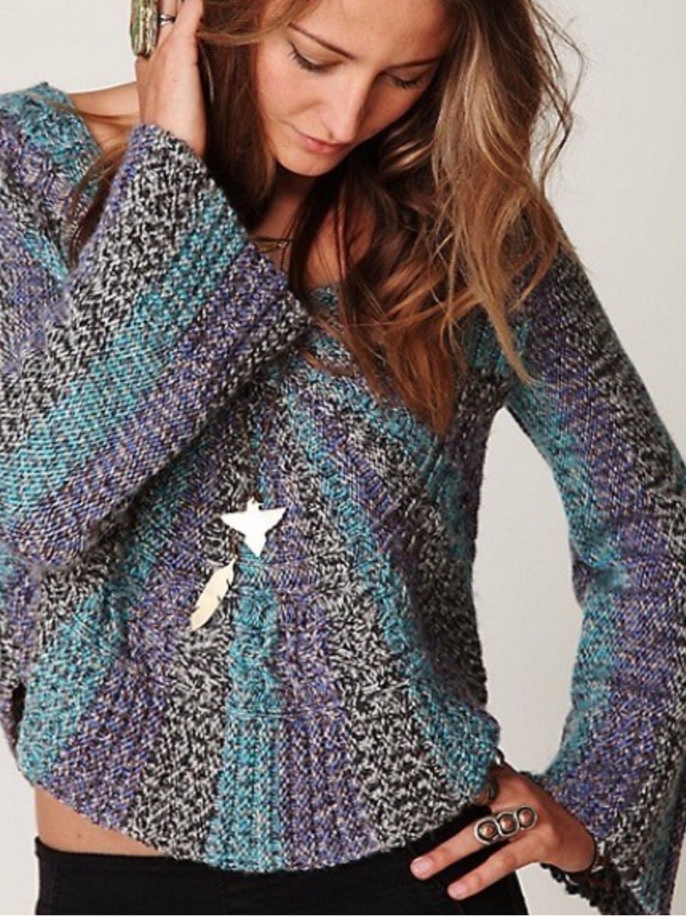 Free people blue gray pinwheel cricle sweater size XS